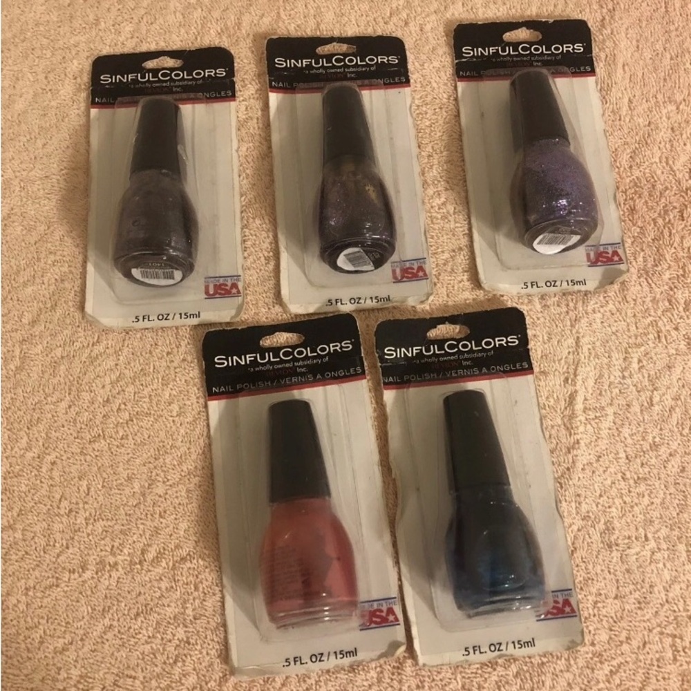 Lot of 5 Sinful Colors Nail Enamel Polish NIP